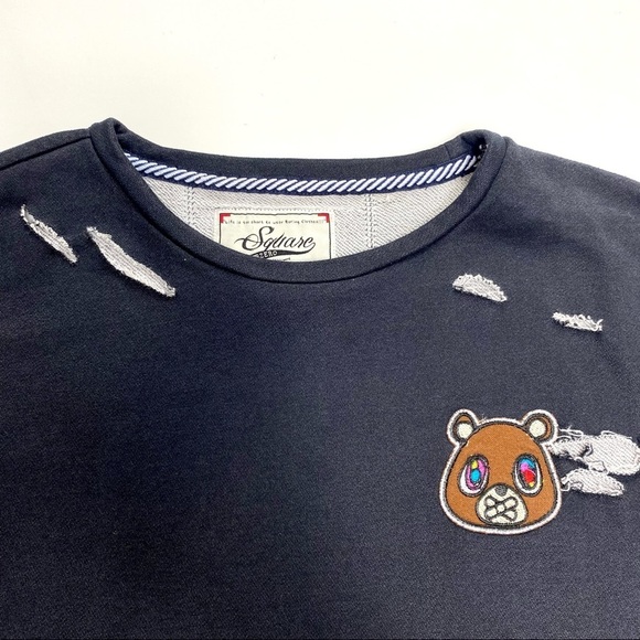 Square Zero Bear Patches Distressed Short Sleeve Sweatshirt Black - Picture 3 of 12
